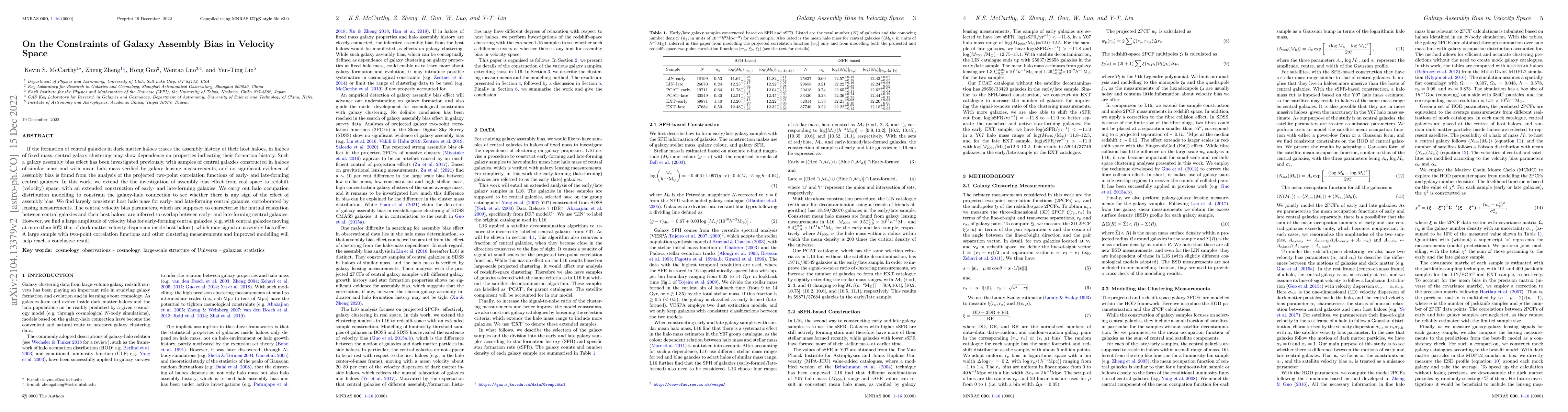 Thumbnail for On the Constraints of Galaxy Assembly Bias in Velocity Space