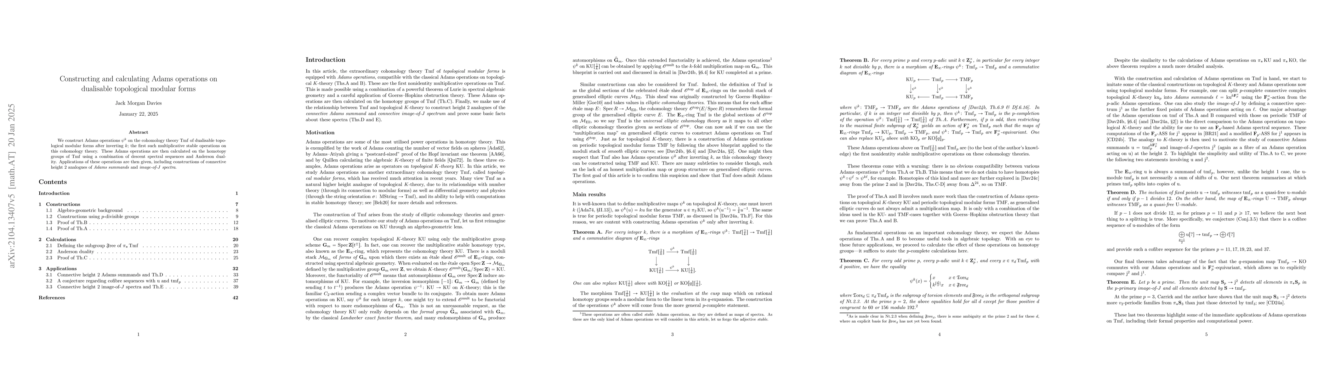 Thumbnail for Constructing and calculating Adams operations on dualisable topological
  modular forms
