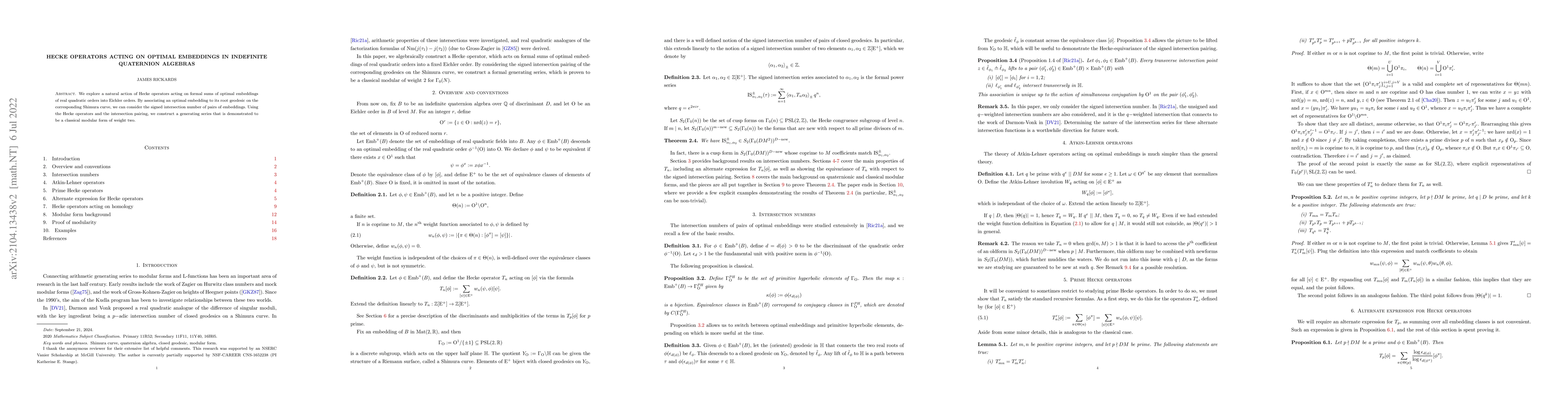 Thumbnail for Hecke operators acting on optimal embeddings in indefinite quaternion
  algebras