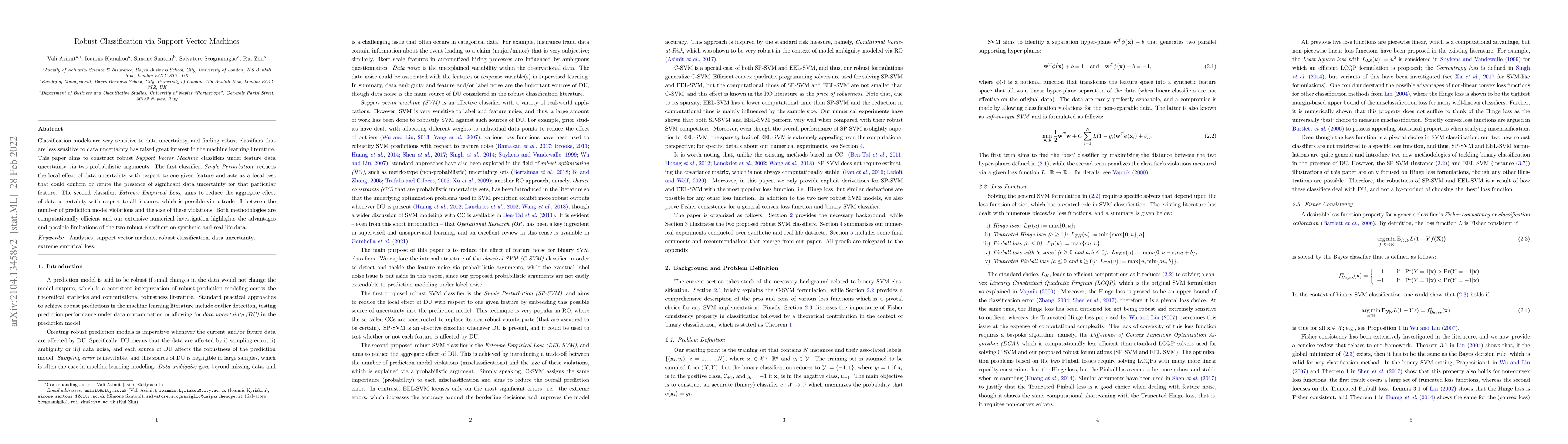 Thumbnail for Robust Classification via Support Vector Machines