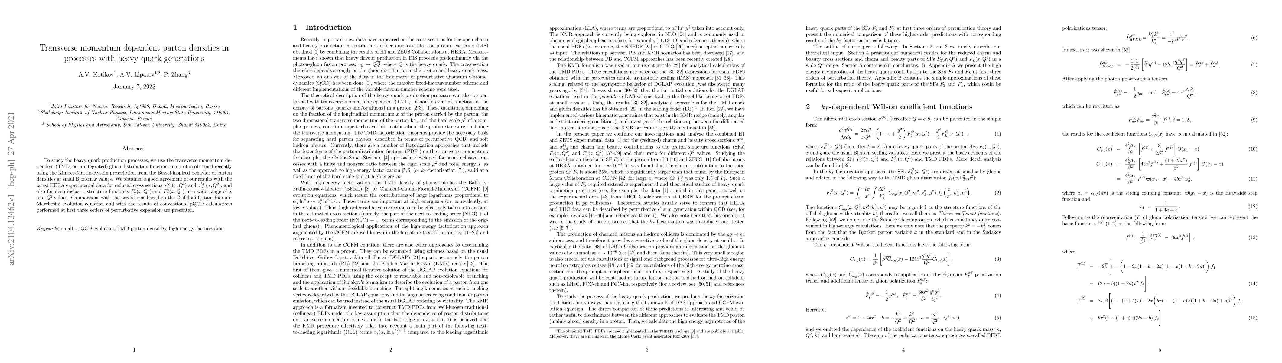 Thumbnail for Transverse momentum dependent parton densities in processes with heavy
  quark generations