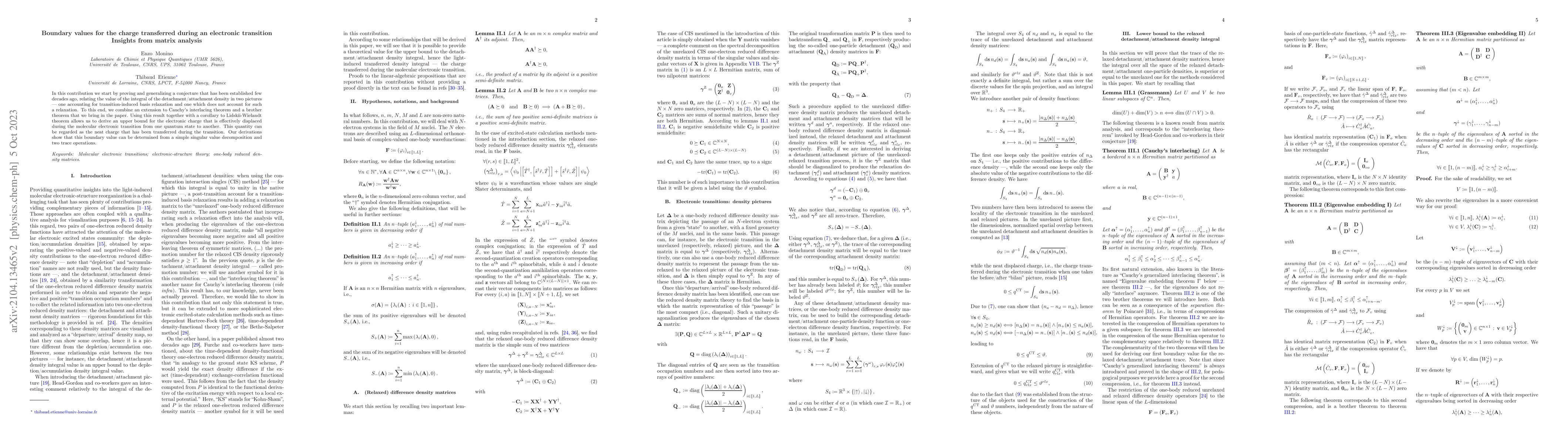 Thumbnail for Boundary values for the charge transferred during an electronic
  transition: insights from matrix analysis