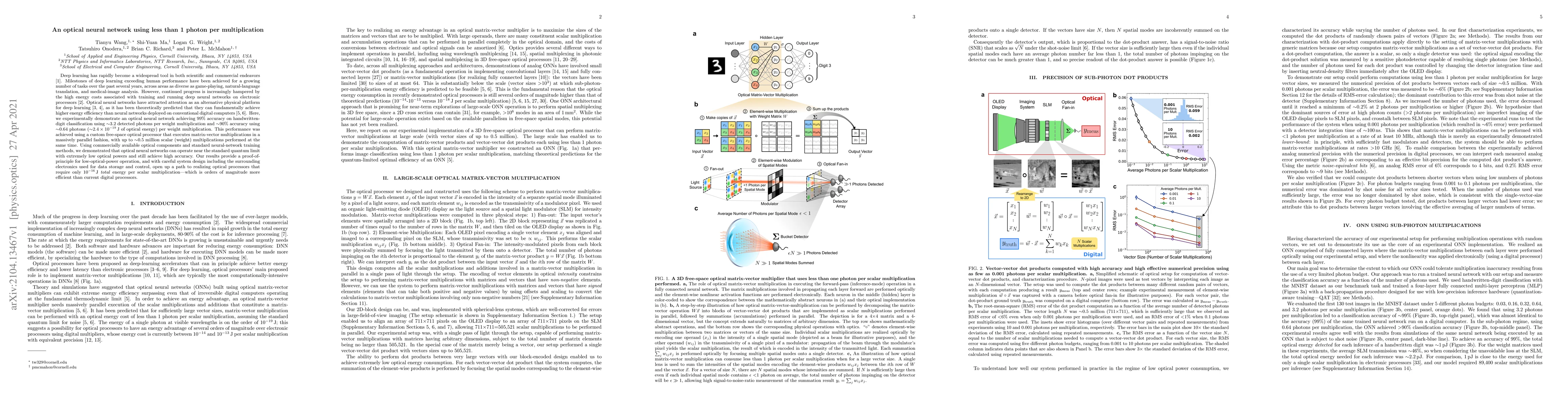 Thumbnail for An optical neural network using less than 1 photon per multiplication