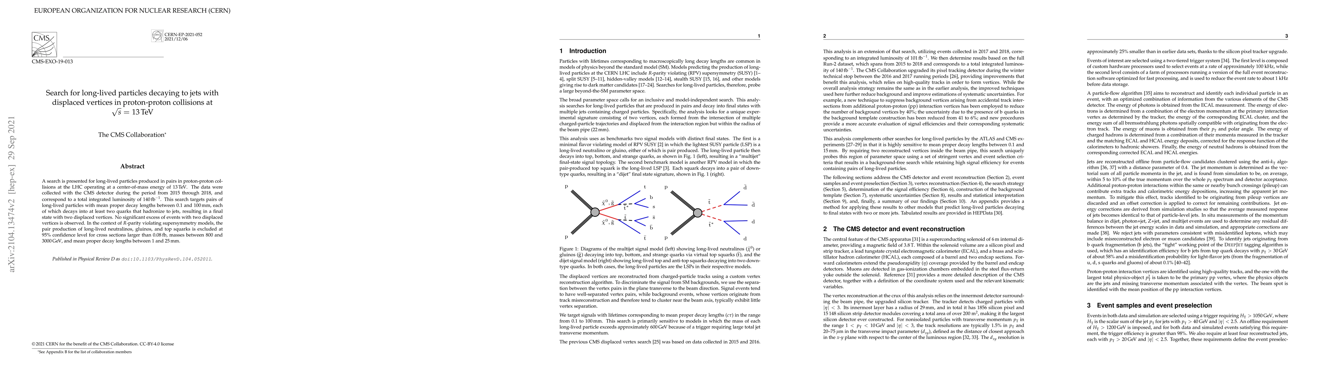 Thumbnail for Search for long-lived particles decaying to jets with displaced vertices
  in proton-proton collisions at $\sqrt{s} =$ 13 TeV