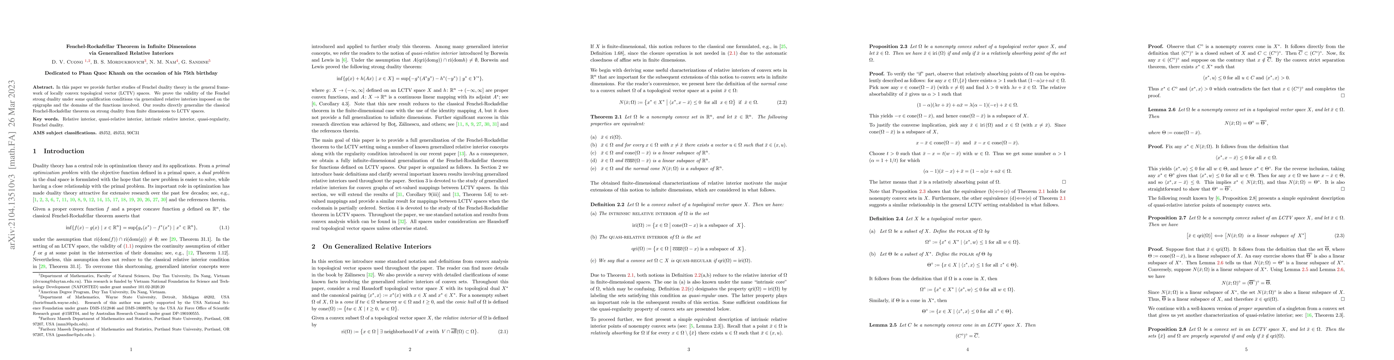 Thumbnail for Fenchel-Rockafellar Theorem in Infinite Dimensions via Generalized
  Relative Interiors