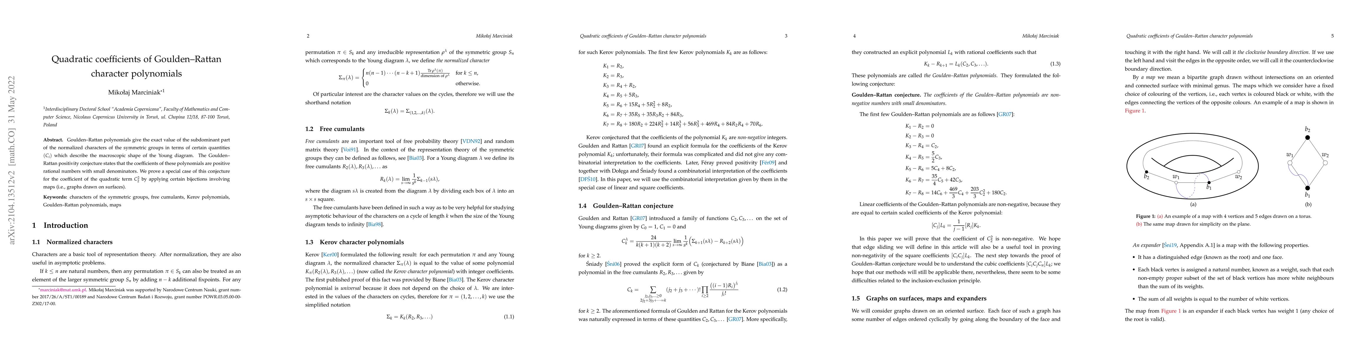 Thumbnail for Quadratic coefficients of Goulden-Rattan character polynomials