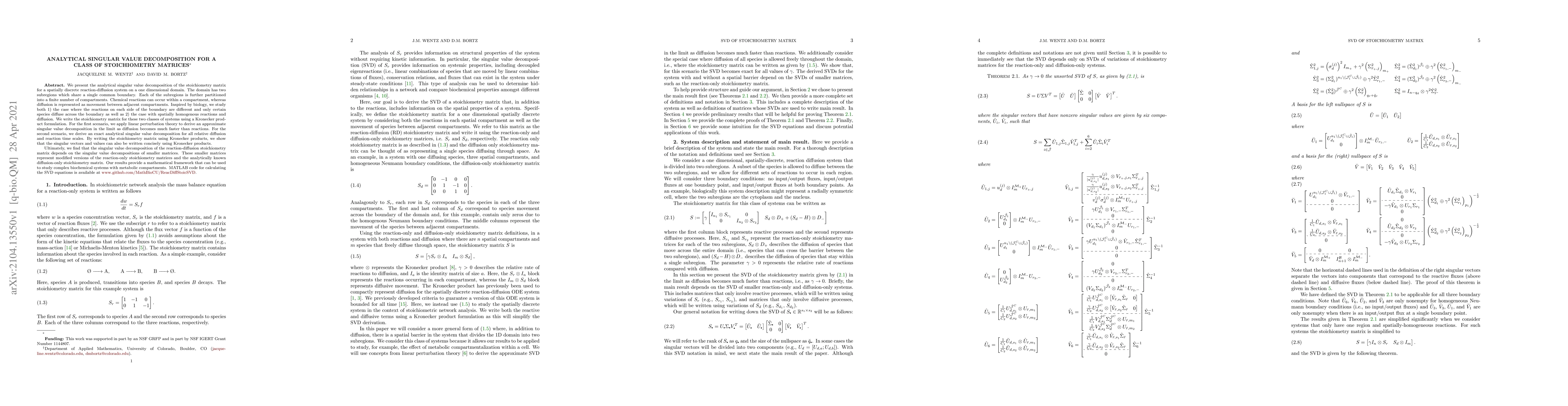 Thumbnail for Analytical singular value decomposition for a class of stoichiometry
  matrices