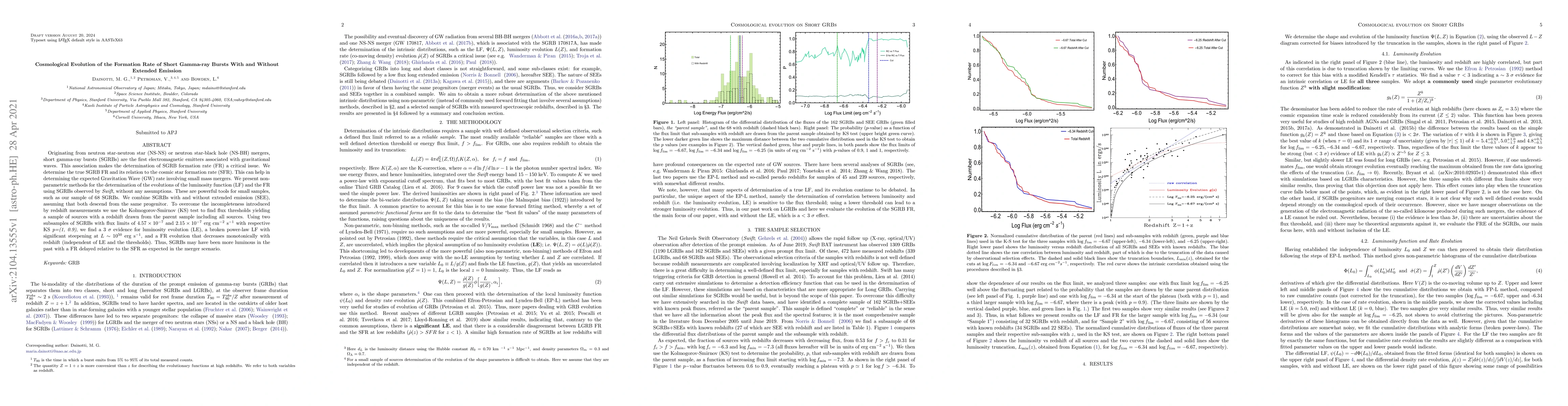 Thumbnail for Cosmological Evolution of the Formation Rate of Short Gamma-ray Bursts
  With and Without Extended Emission