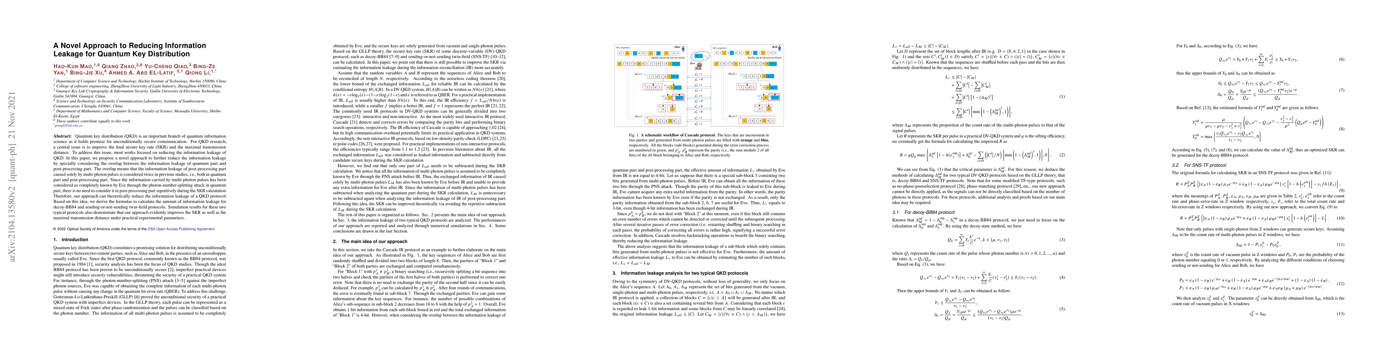 Thumbnail for A novel approach to reducing information leakage for quantum key
  distribution