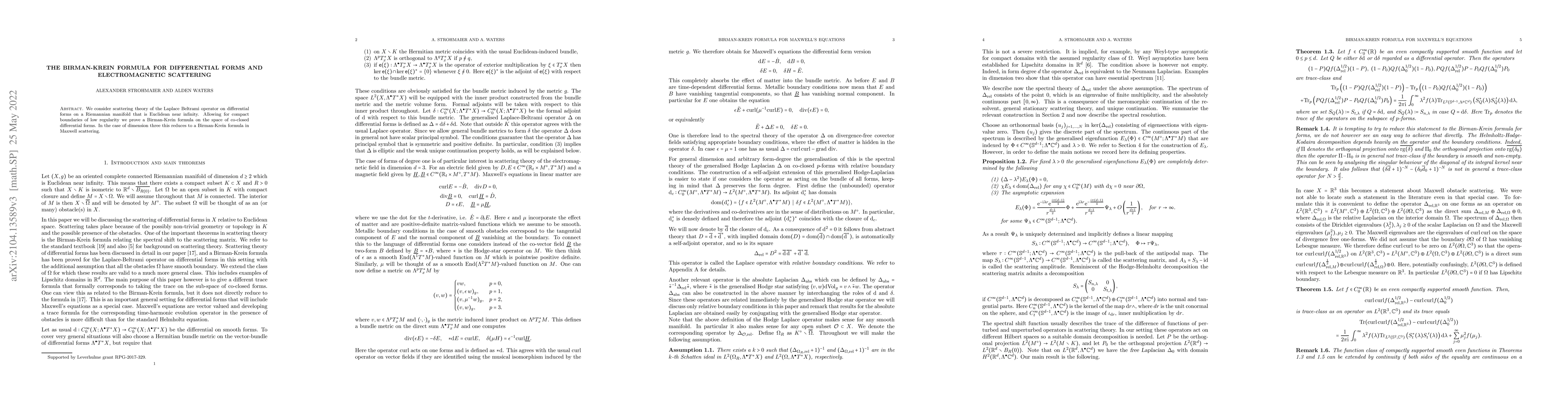 Thumbnail for The Birman-Krein formula for differential forms and electromagnetic
  scattering