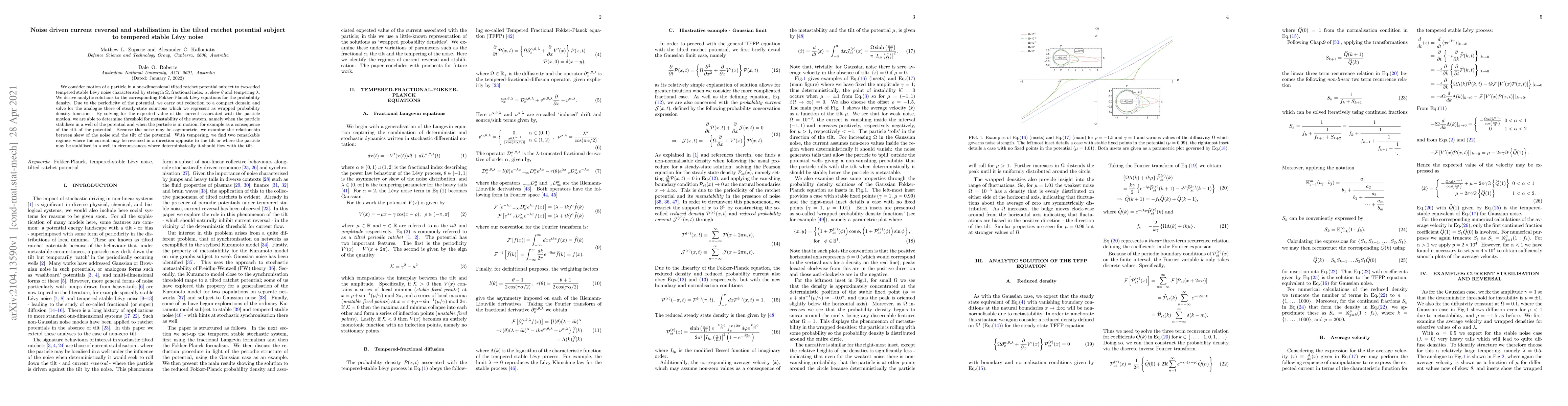 Thumbnail for Noise driven current reversal and stabilisation in the tilted ratchet
  potential subject to tempered stable L\'{e}vy noise