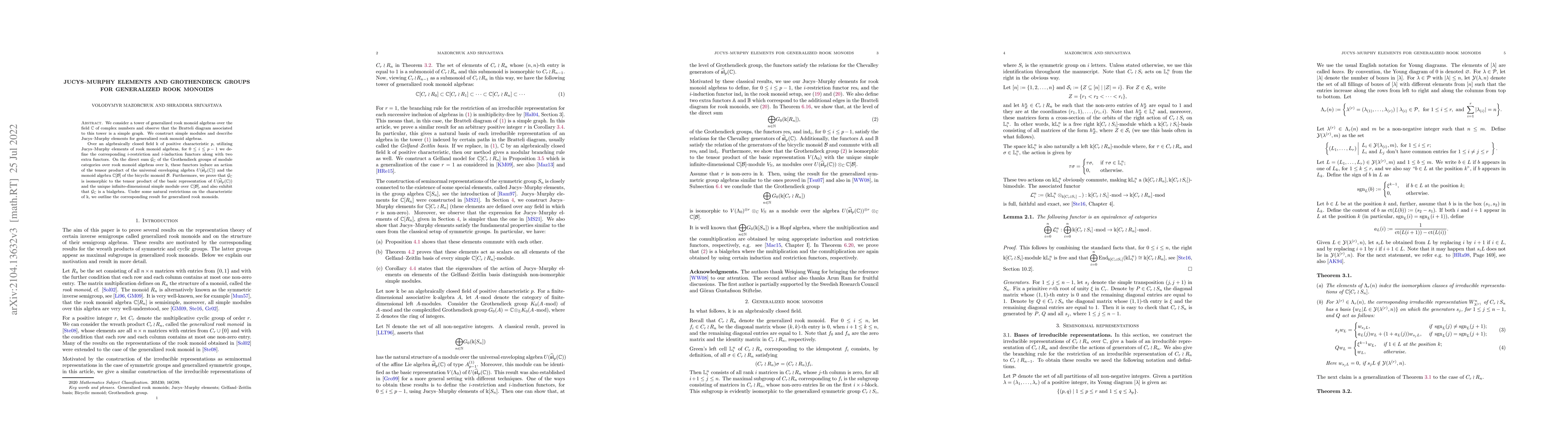 Thumbnail for Jucys-Murphy elements and Grothendieck groups for generalized rook
  monoids
