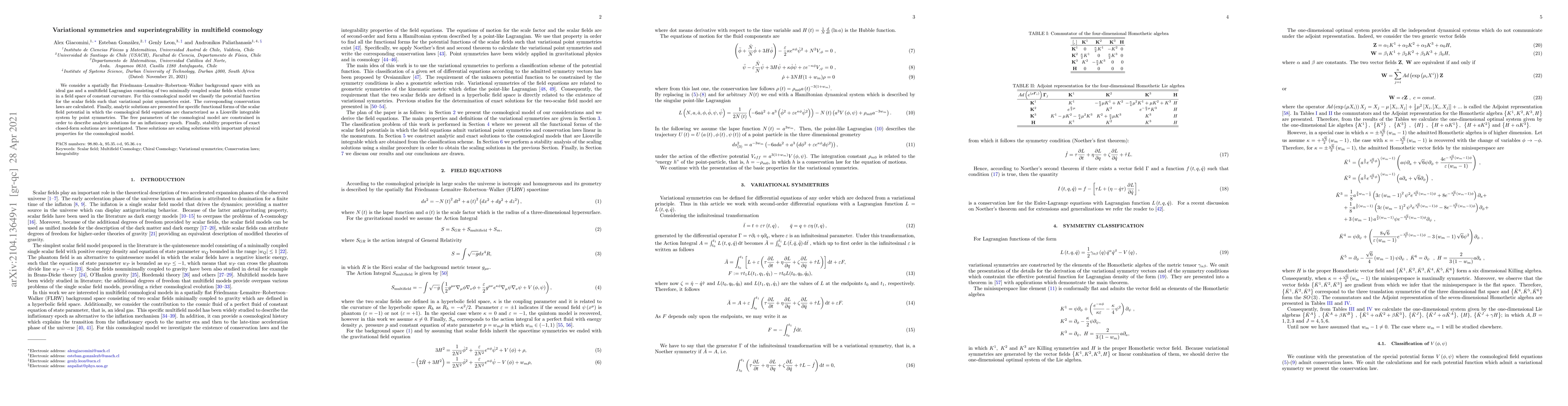 Thumbnail for Variational symmetries and superintegrability in multifield cosmology