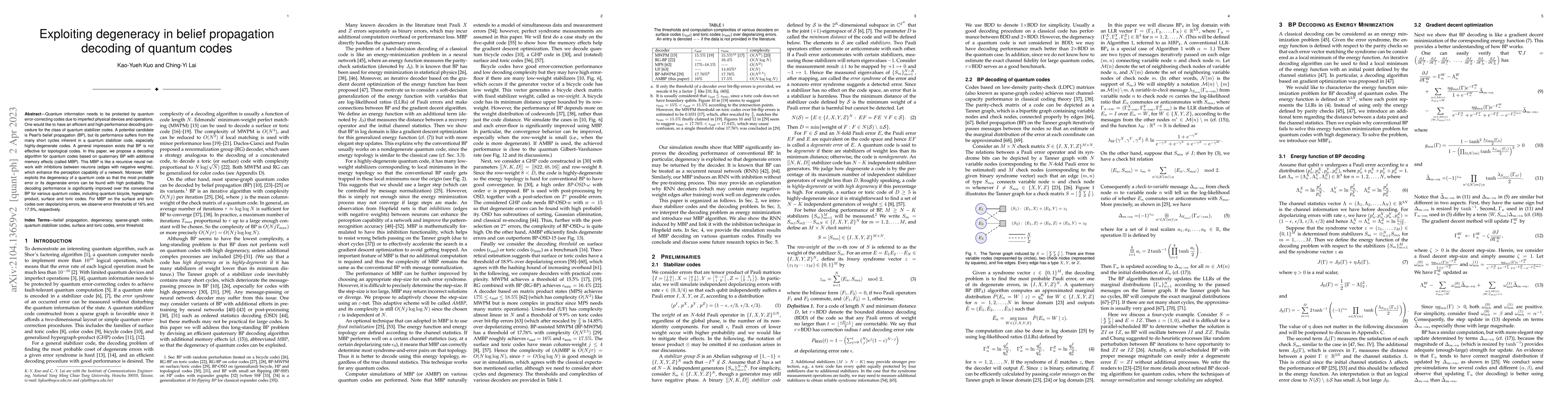 Thumbnail for Exploiting Degeneracy in Belief Propagation Decoding of Quantum Codes