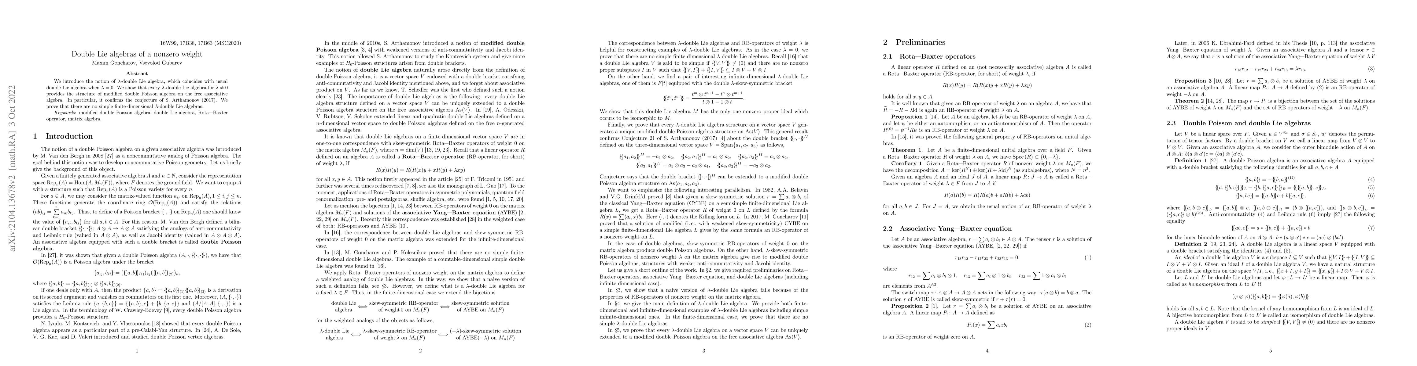 Thumbnail for Double Lie algebras of a nonzero weight