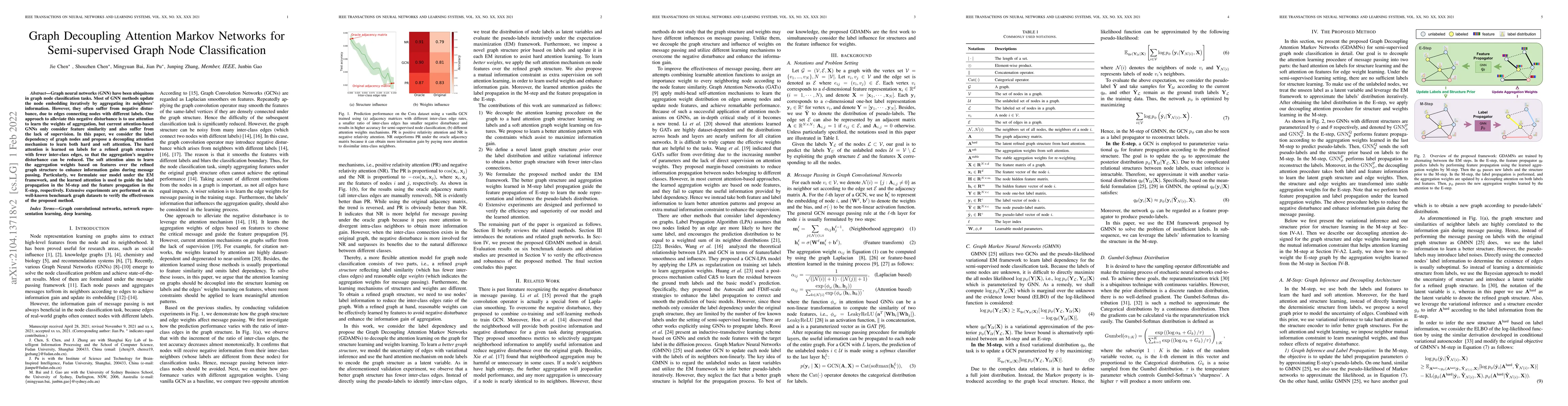 Thumbnail for Graph Decoupling Attention Markov Networks for Semi-supervised Graph
  Node Classification