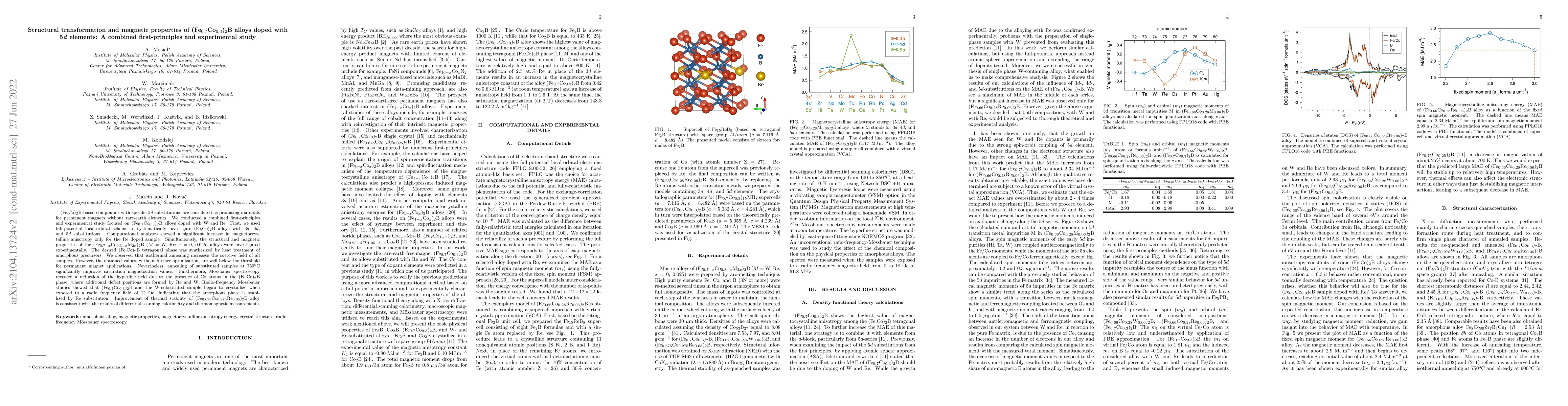 Thumbnail for Structural transformation and magnetic properties of
  (Fe$_{0.7}$Co$_{0.3}$)$_2$B alloys doped with 5$d$ elements: A combined
  first-principles and experimental study