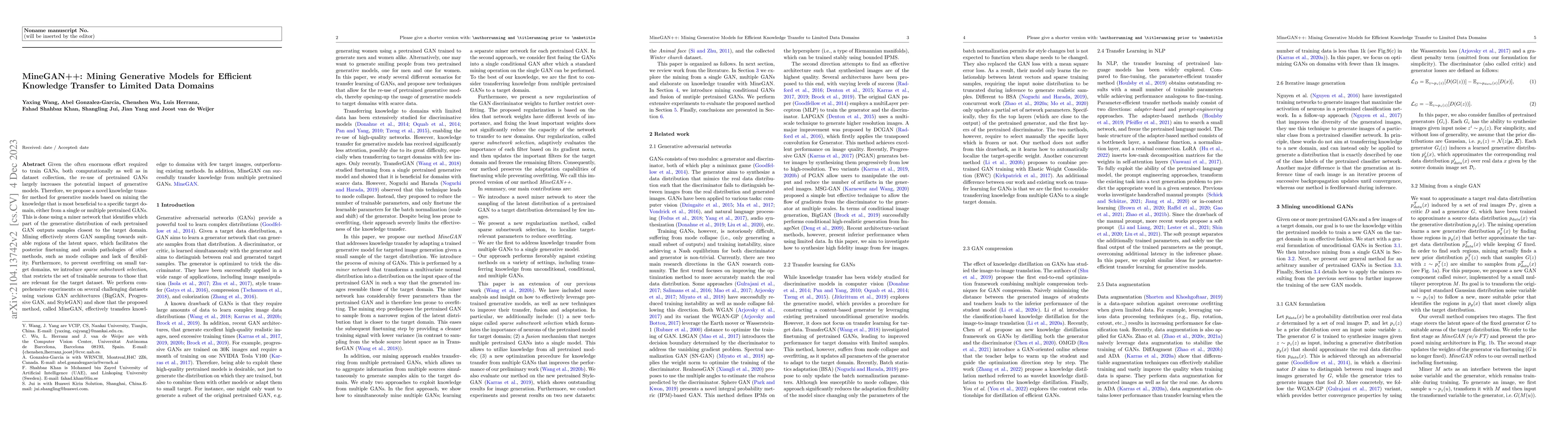 Thumbnail for MineGAN++: Mining Generative Models for Efficient Knowledge Transfer to
  Limited Data Domains