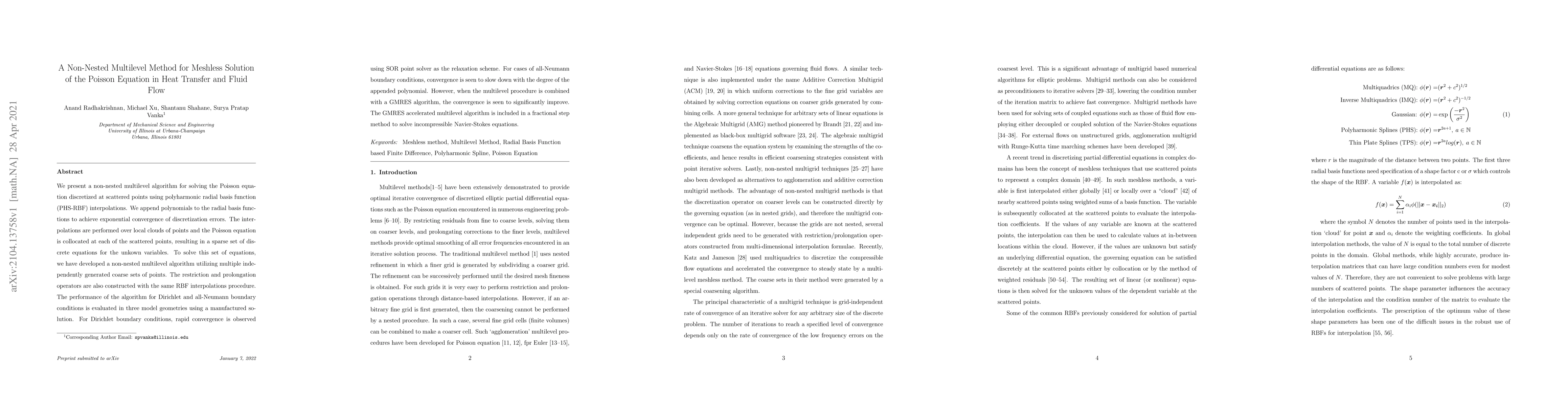 Thumbnail for A Non-Nested Multilevel Method for Meshless Solution of the Poisson
  Equation in Heat Transfer and Fluid Flow