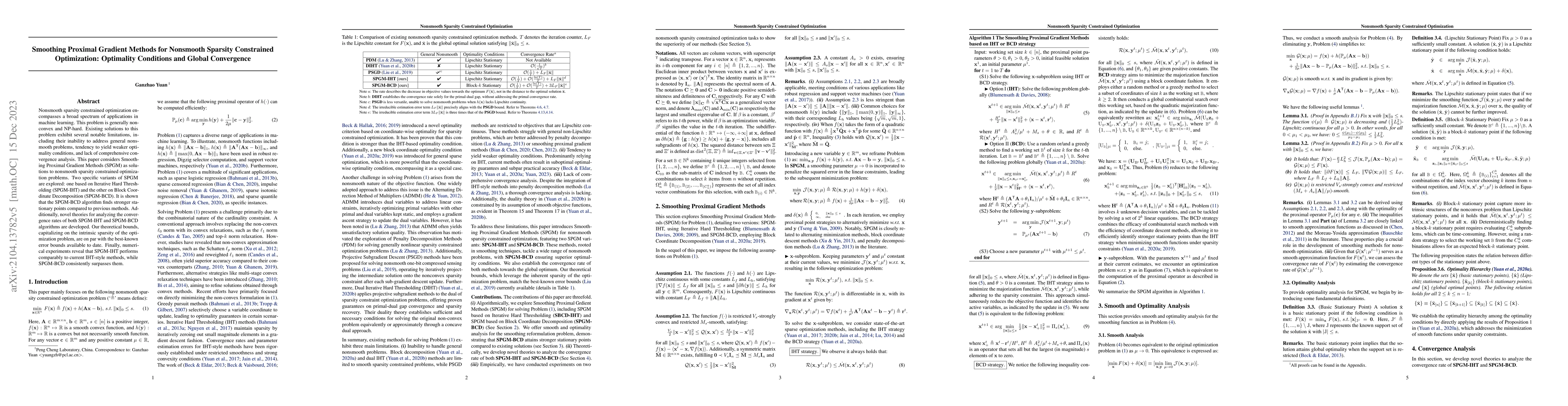 Thumbnail for Smoothing Proximal Gradient Methods for Nonsmooth Sparsity Constrained
  Optimization: Optimality Conditions and Global Convergence