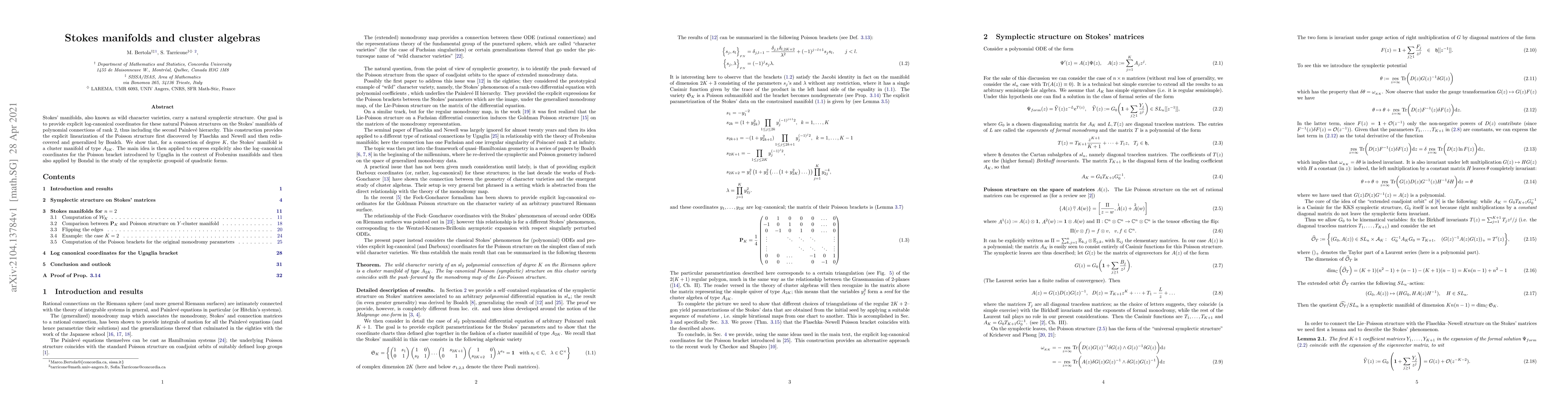 Thumbnail for Stokes manifolds and cluster algebras