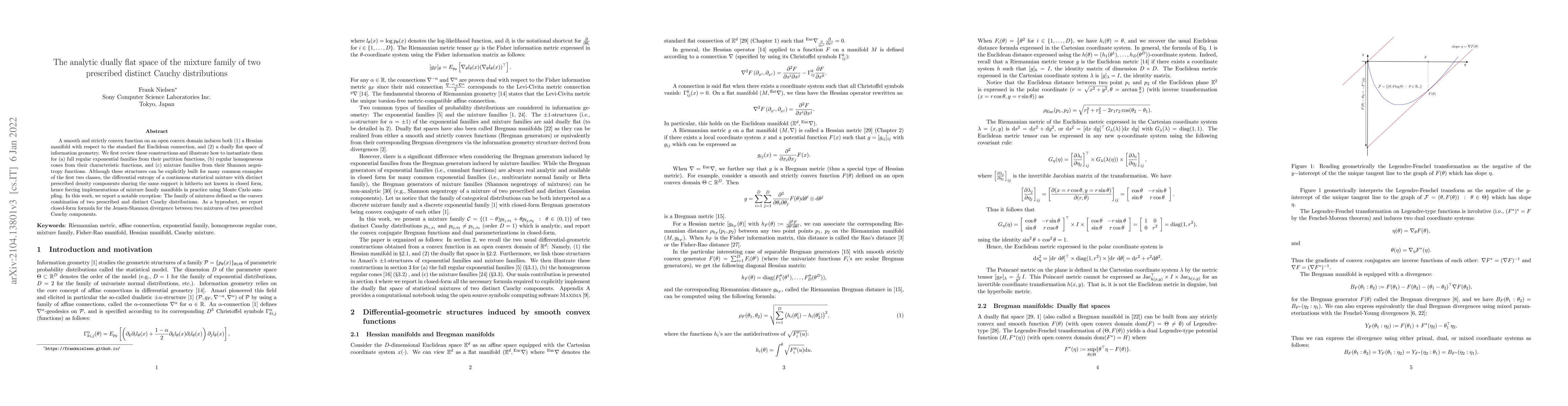 Thumbnail for The analytic dually flat space of the mixture family of two prescribed
  distinct Cauchy distributions