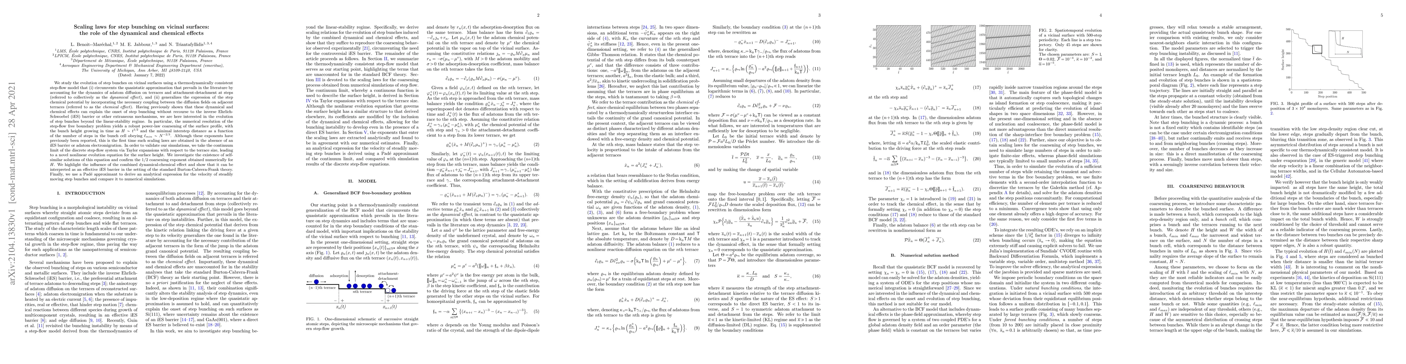 Thumbnail for Scaling laws for step bunching on vicinal surfaces: the role of the
  dynamical and chemical effects