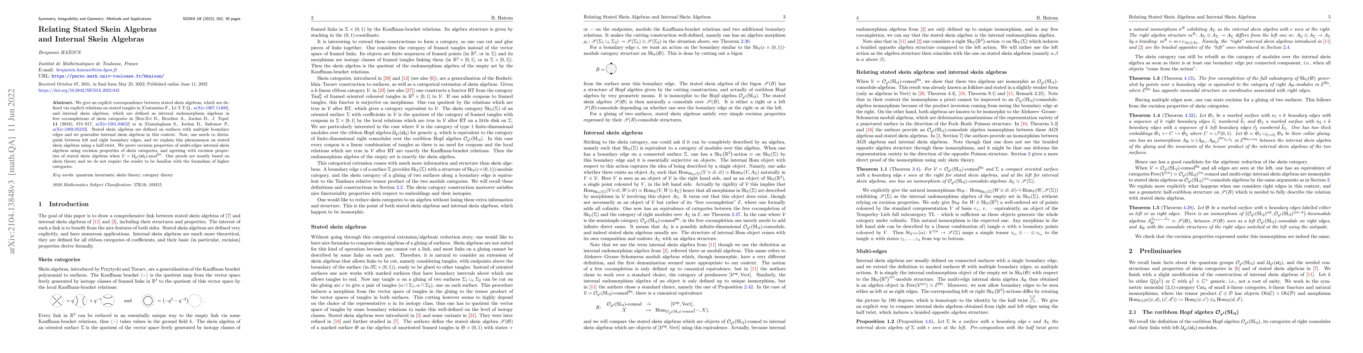 Thumbnail for Relating stated skein algebras and internal skein algebras