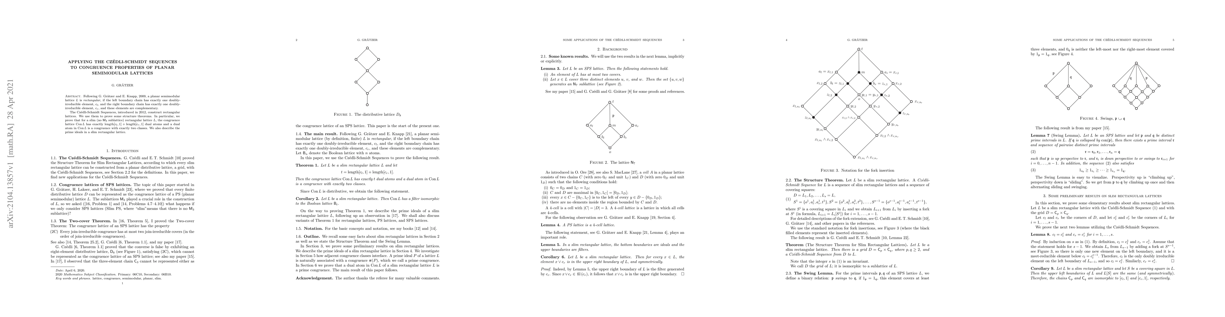 Thumbnail for Applying the Cz\'edli-Schmidt Sequences to congruence properties of
  planar semimodular lattices