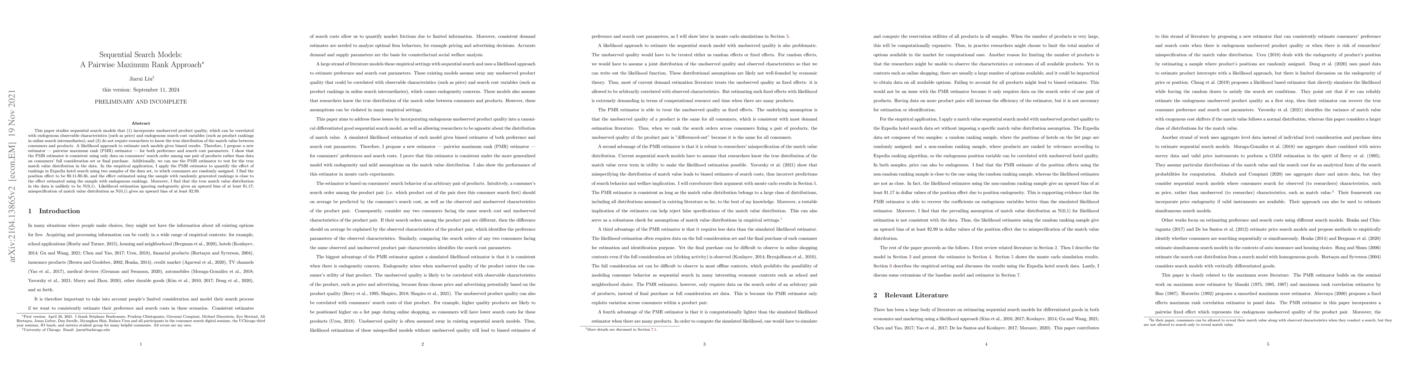 Thumbnail for Sequential Search Models: A Pairwise Maximum Rank Approach