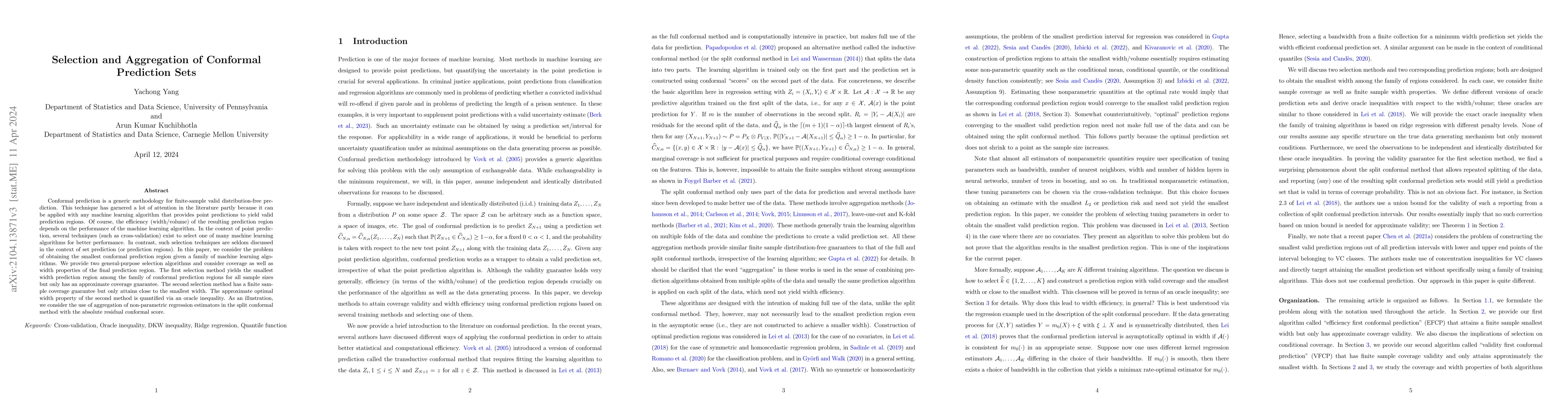 Thumbnail for Selection and Aggregation of Conformal Prediction Sets