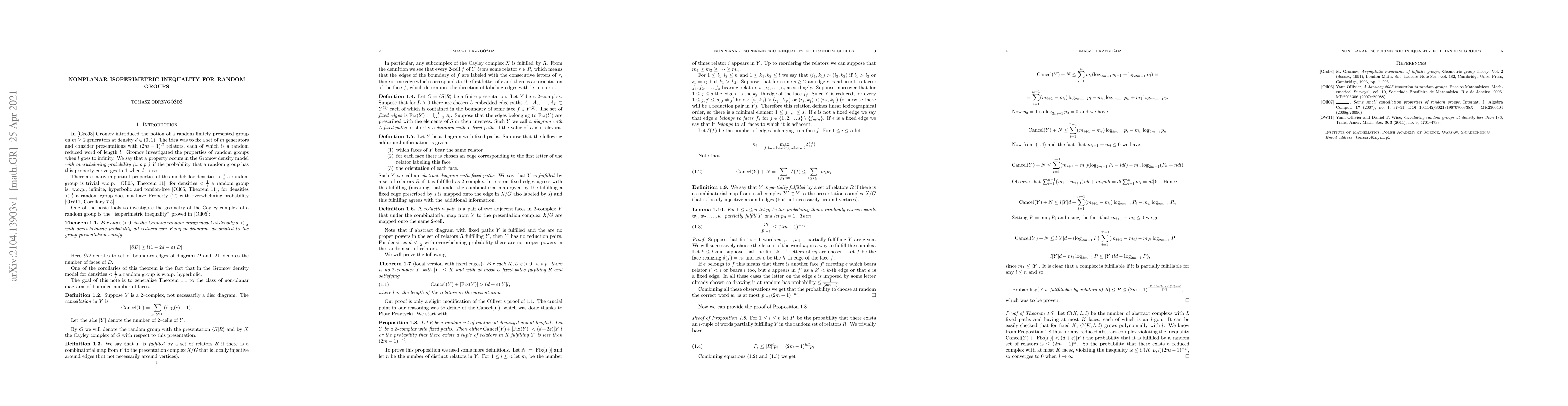 Thumbnail for Nonplanar isoperimetric inequality for random groups