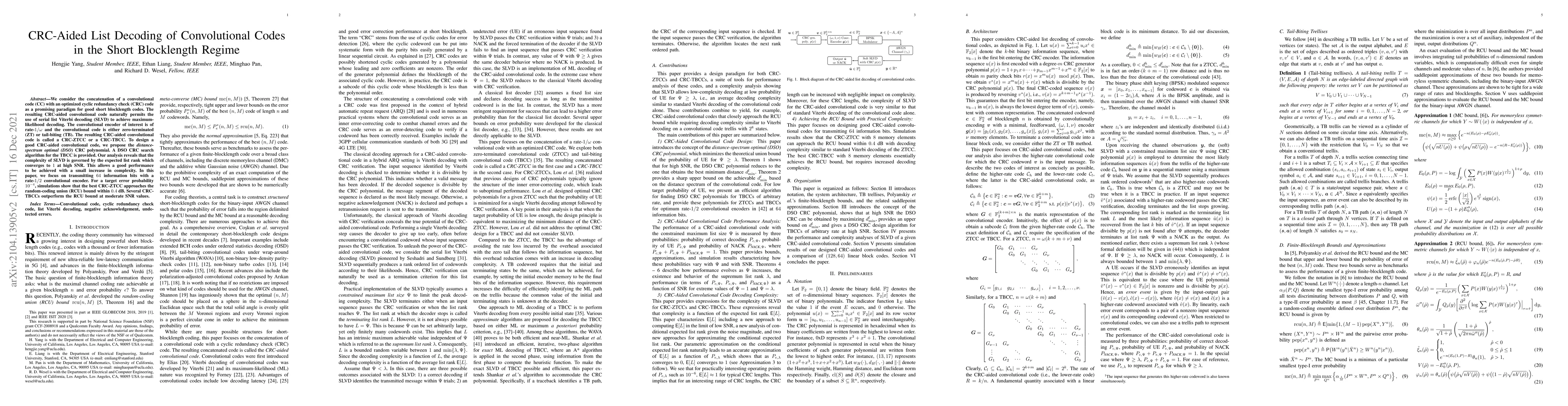 Thumbnail for CRC-Aided List Decoding of Convolutional Codes in the Short Blocklength
  Regime