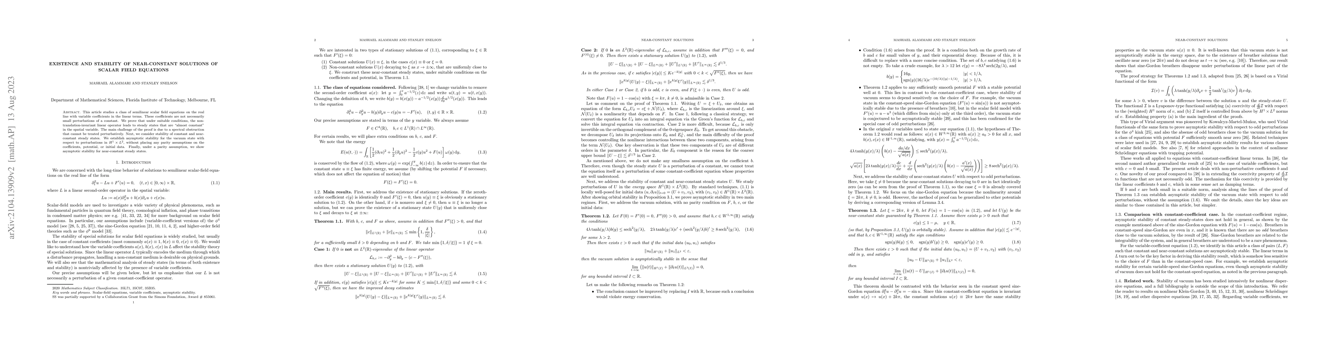 Thumbnail for Existence and stability of near-constant solutions of
  variable-coefficient scalar field equations