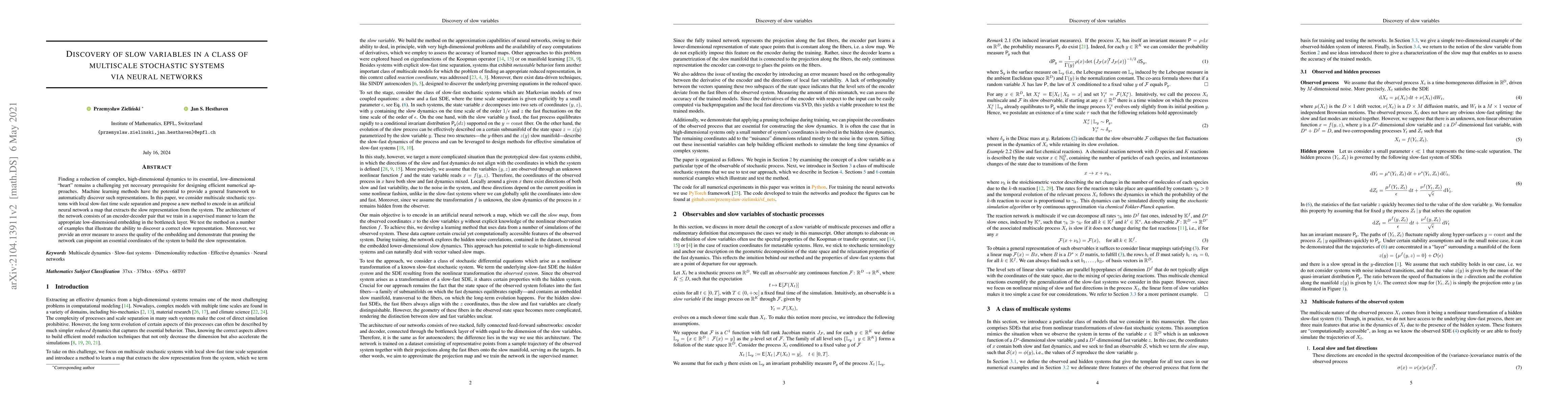 Thumbnail for Discovery of slow variables in a class of multiscale stochastic systems
  via neural networks