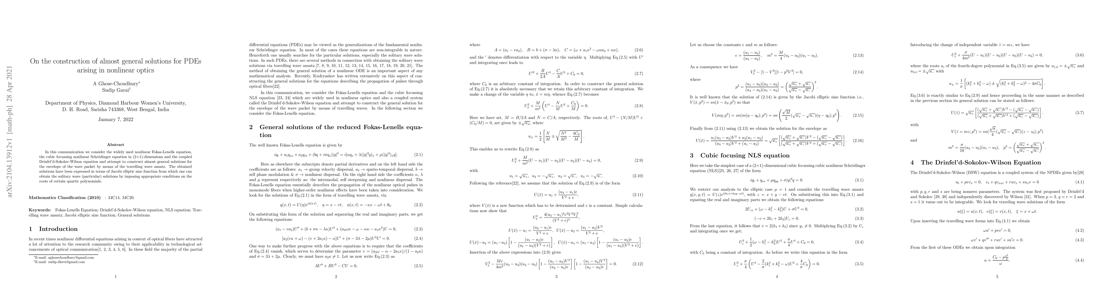 Thumbnail for On the construction of almost general solutions for PDEs arising in
  nonlinear optics