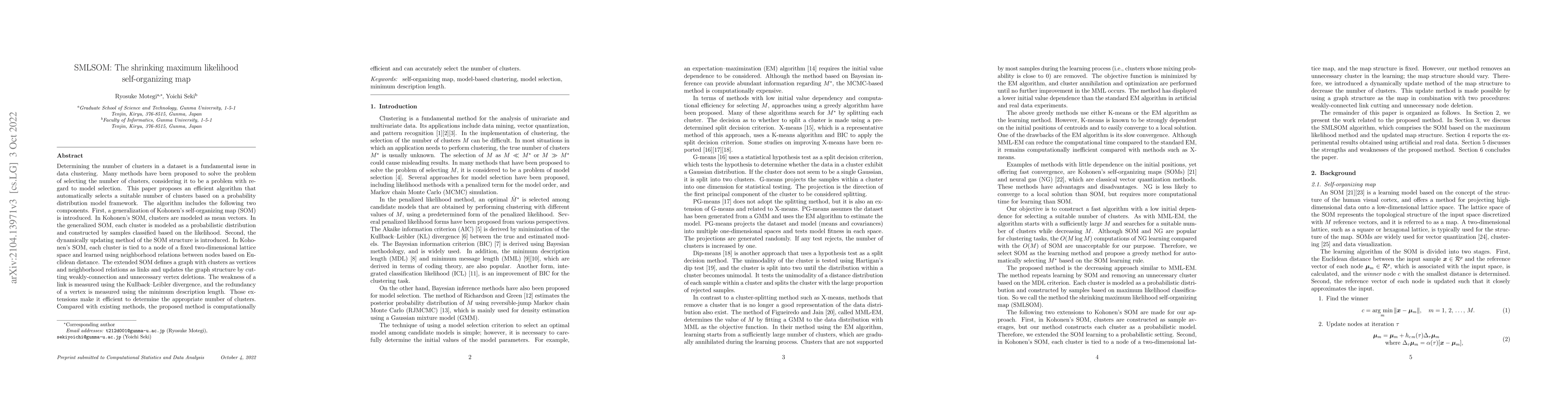 Thumbnail for SMLSOM: The shrinking maximum likelihood self-organizing map