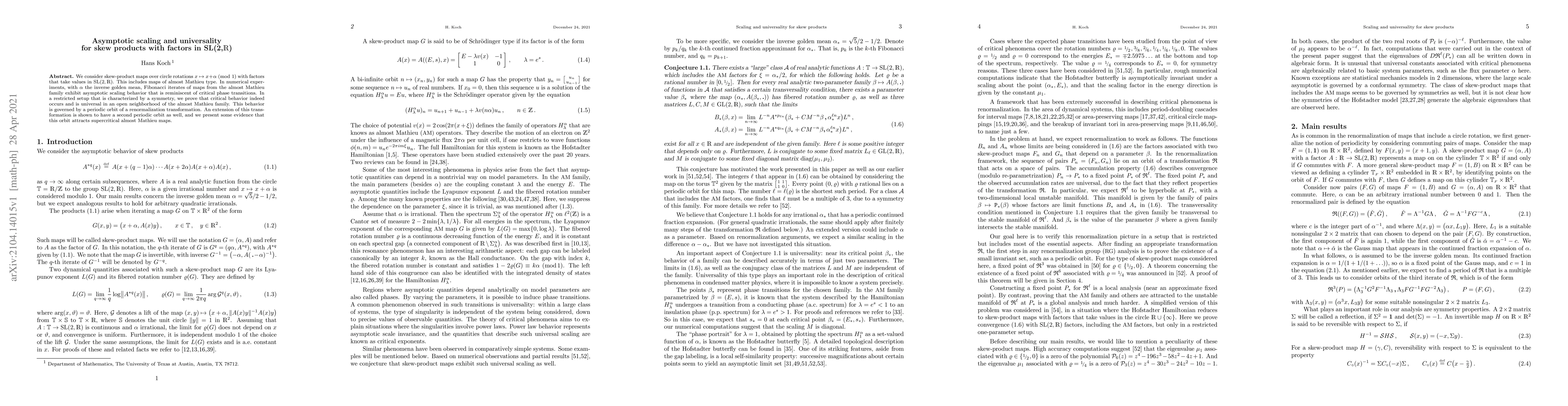 Thumbnail for Asymptotic scaling and universality for skew products with factors in
  SL(2,R)