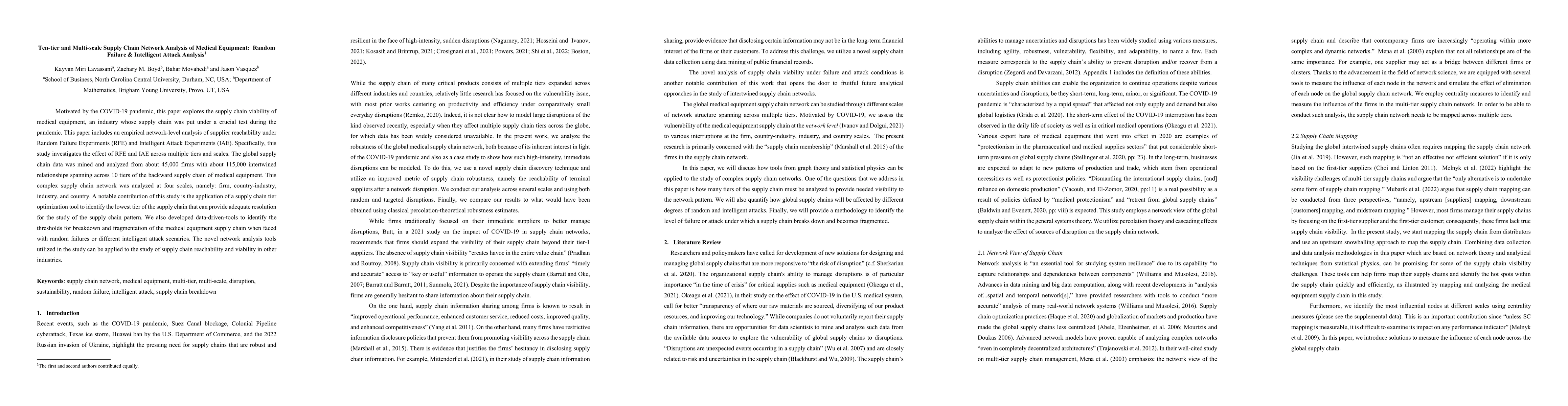 Thumbnail for Ten-tier and multi-scale supplychain network analysis of medical
  equipment: Random failure and intelligent attack analysis