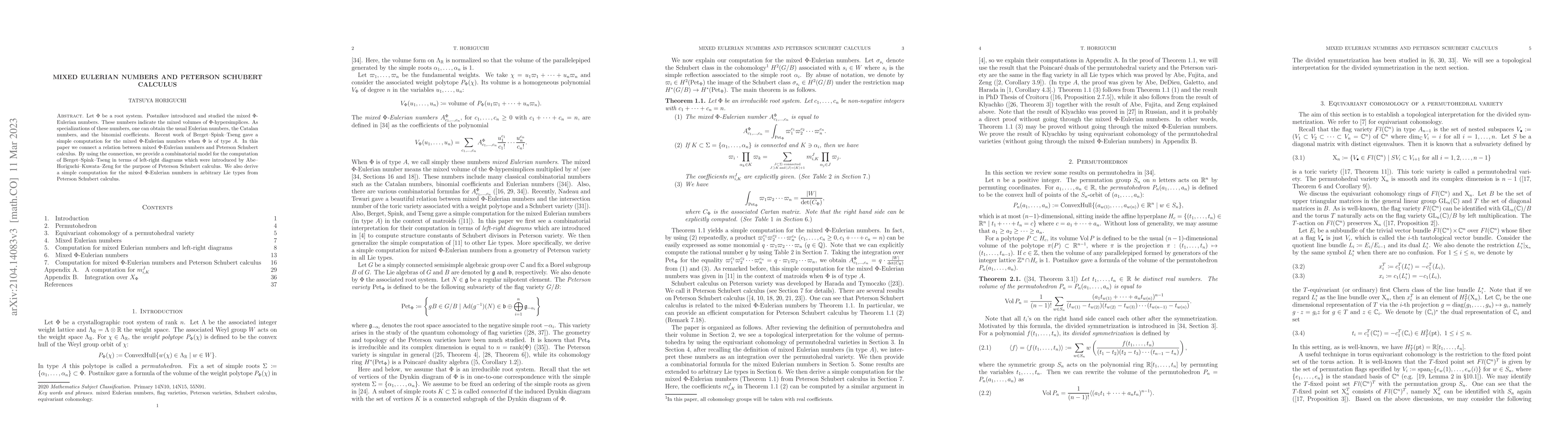 Thumbnail for Mixed Eulerian numbers and Peterson Schubert calculus