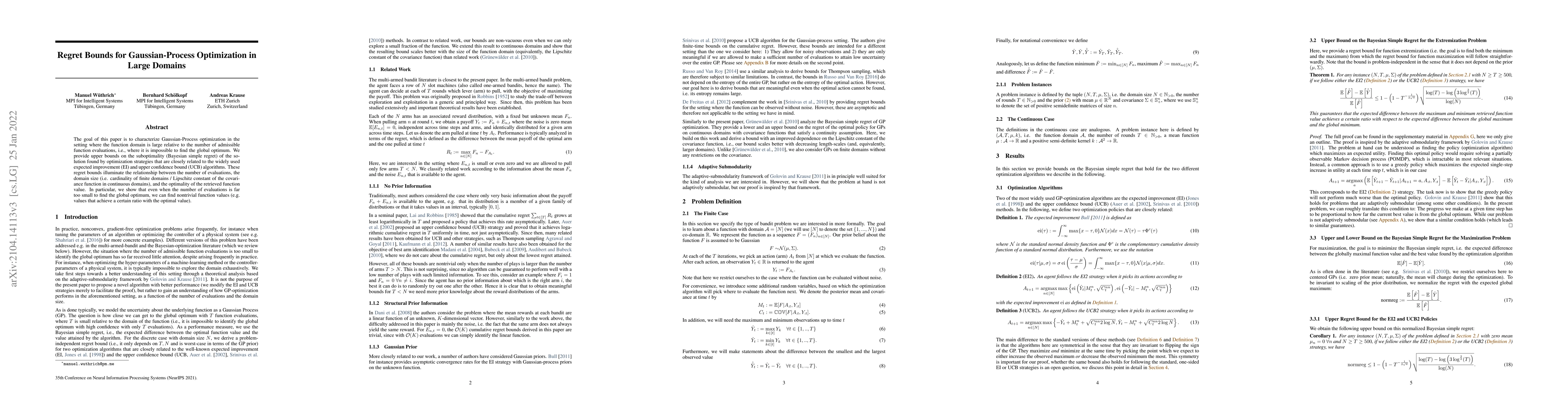 Thumbnail for Regret Bounds for Gaussian-Process Optimization in Large Domains