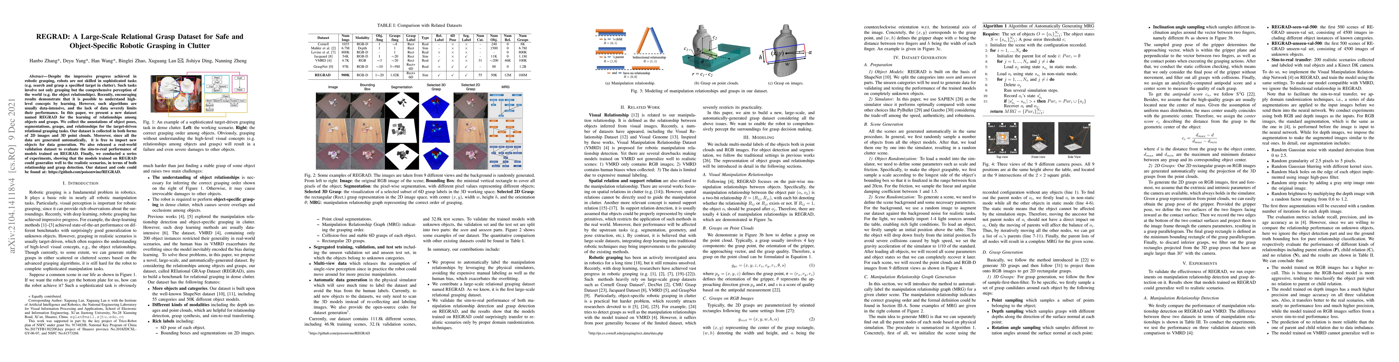 Thumbnail for REGRAD: A Large-Scale Relational Grasp Dataset for Safe and
  Object-Specific Robotic Grasping in Clutter