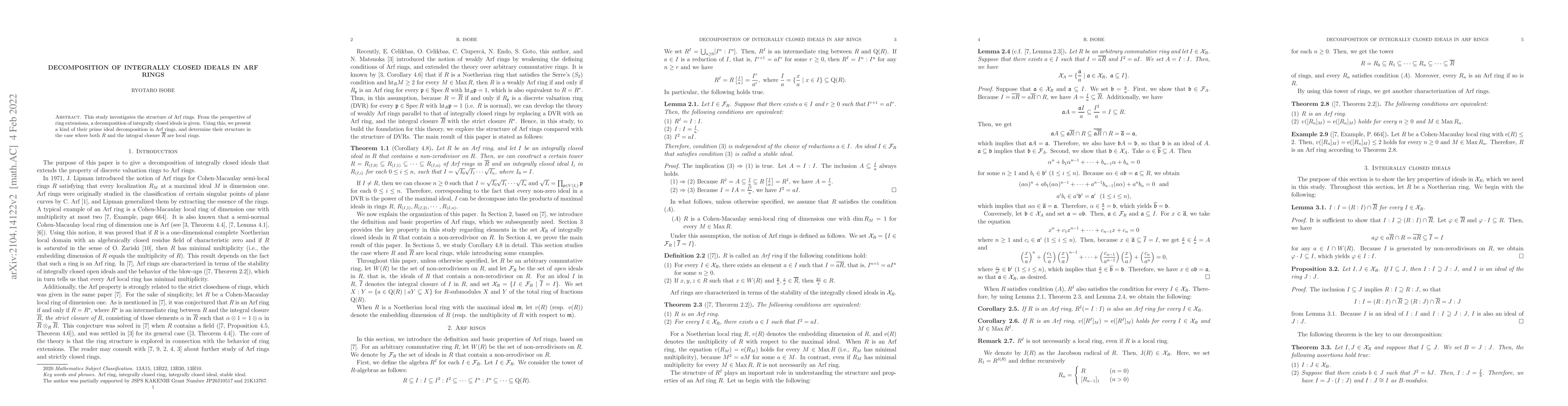 Thumbnail for Decomposition of integrally closed ideals in Arf rings