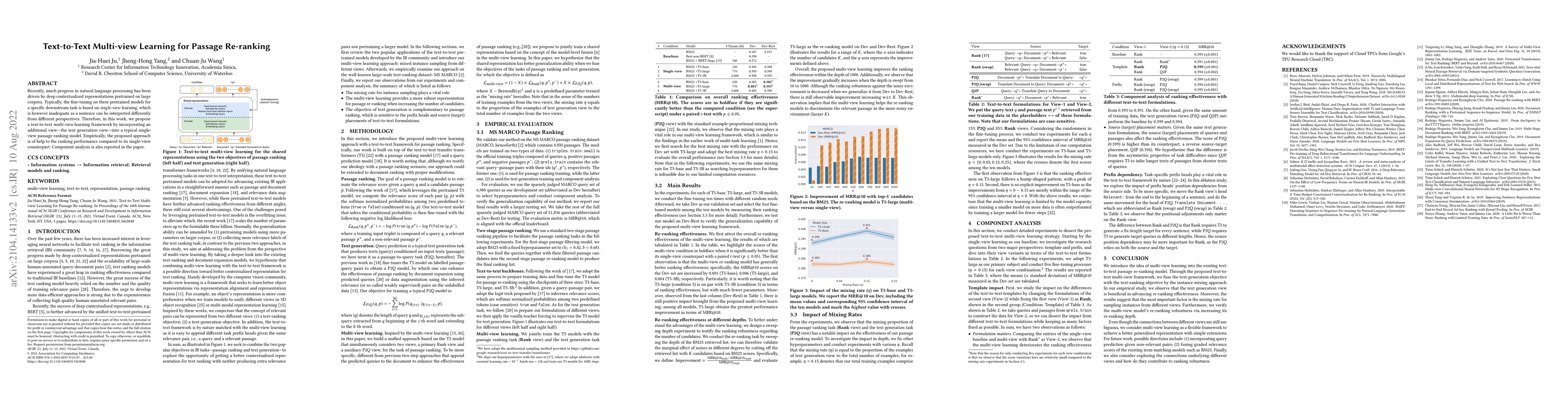 Thumbnail for Text-to-Text Multi-view Learning for Passage Re-ranking