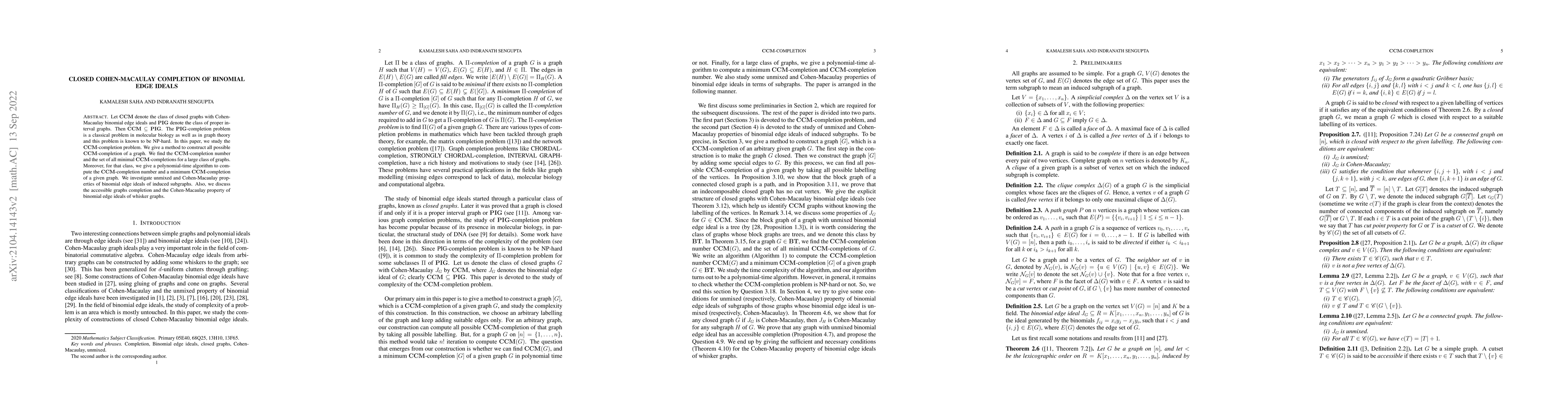 Thumbnail for Closed Cohen-Macaulay completion of binomial edge ideals