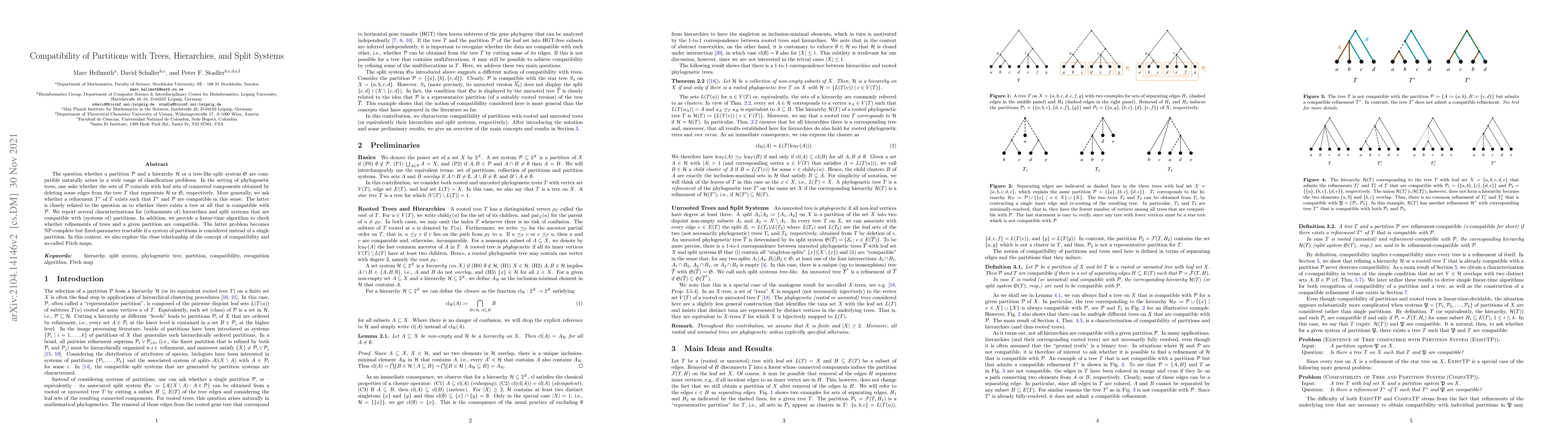 Thumbnail for Compatibility of Partitions with Trees, Hierarchies, and Split Systems