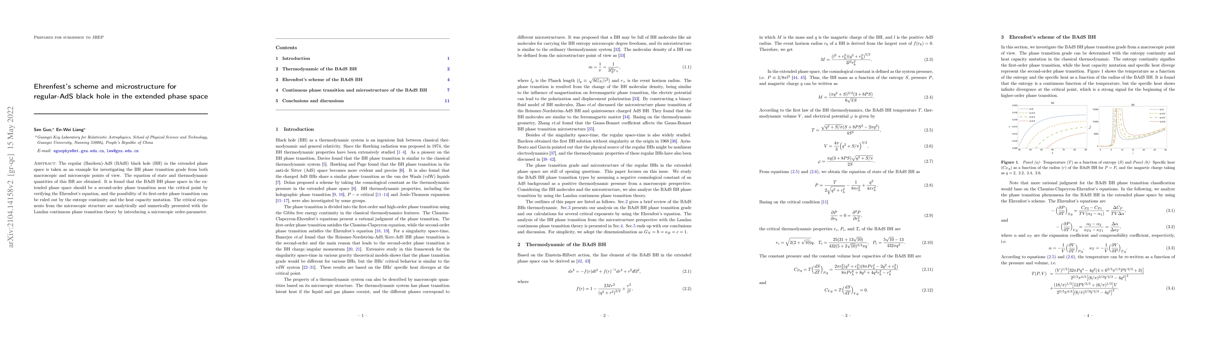Thumbnail for Ehrenfest's scheme and microstructure for regular-AdS black hole in the
  extended phase space
