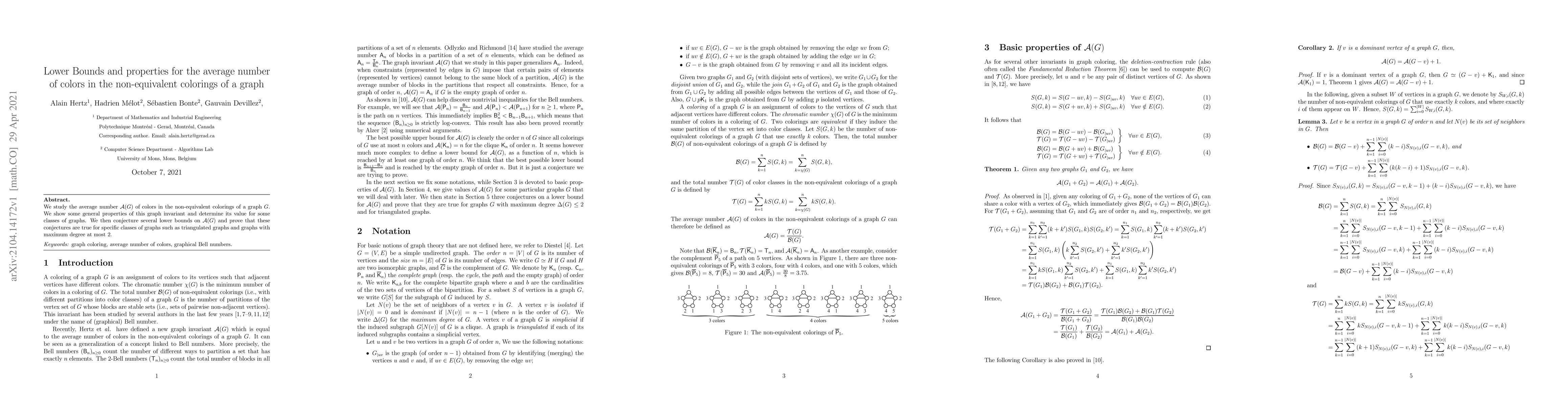 Thumbnail for Lower Bounds and properties for the average number of colors in the
  non-equivalent colorings of a graph
