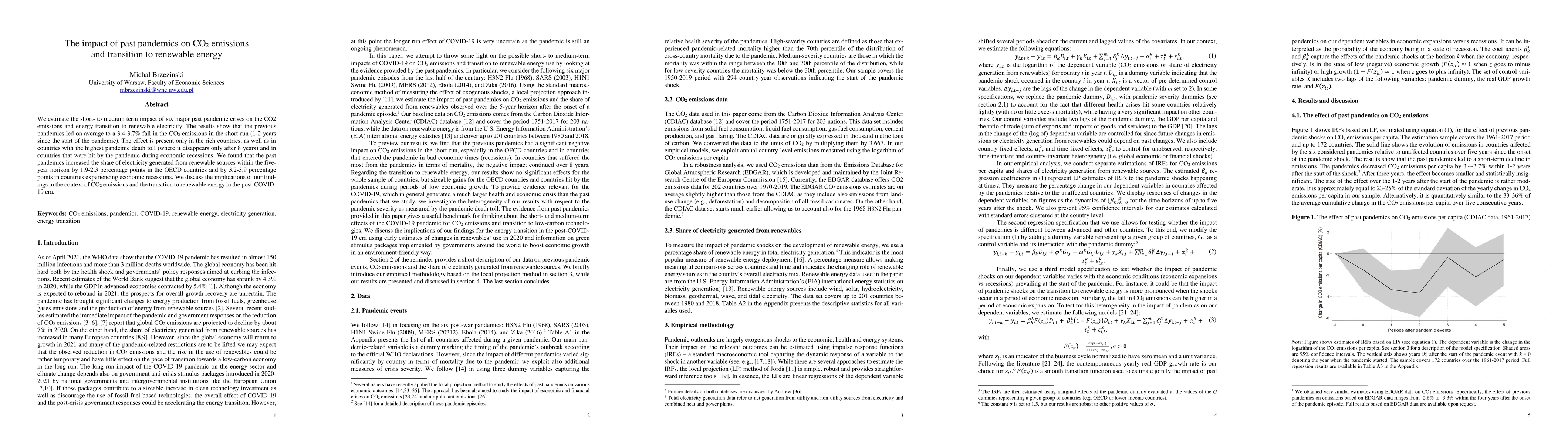 Thumbnail for The impact of past pandemics on CO$_2$ emissions and transition to
  renewable energy