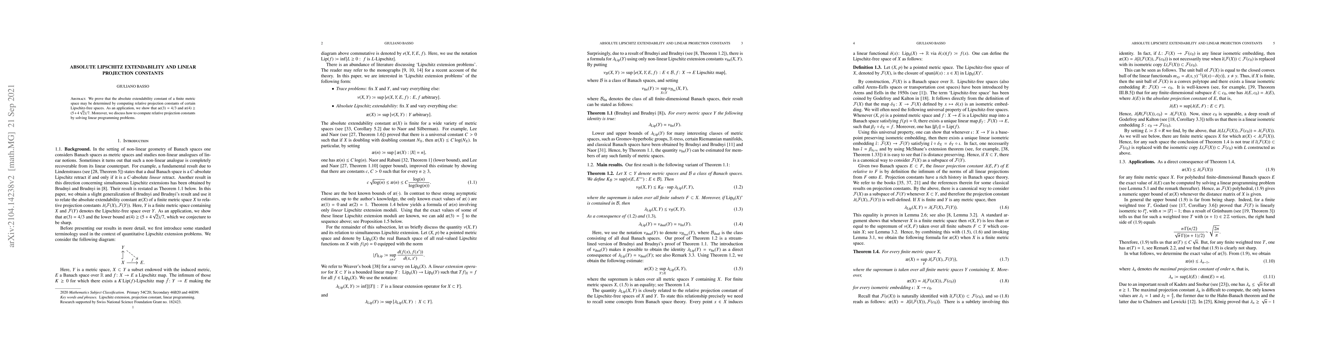 Thumbnail for Absolute Lipschitz extendability and linear projection constants